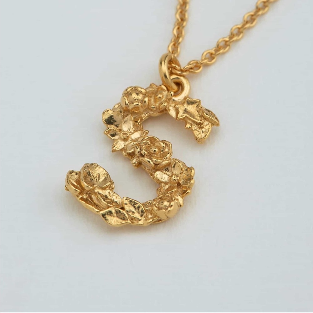 Alex Monroe Floral Initial S Gold Plate Necklace NIB